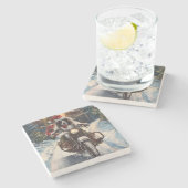 Dessous-de-verre En Pierre Anglais Setter Chien équitation Moto Noël (Côté)