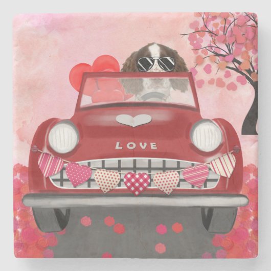 Dessous-de-verre En Pierre Anglais Springer Spaniel Car Hearts Valentine's (Devant)