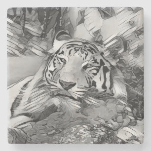 Dessous-de-verre En Pierre AnimalArtBW_Tiger_002