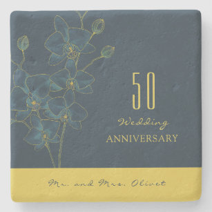 Dessous-de-verre En Pierre Anniversaire Mariage de l'Orchidée Bleue Douce 50 