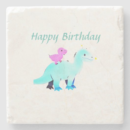 Dessous-de-verre En Pierre Annonce d'anniversaire de dinosaure bleu bleu vert (Devant)