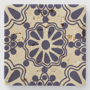 Dessous-de-verre En Pierre Antique Vintage Bleu Blanc Motif Sud-Ouest