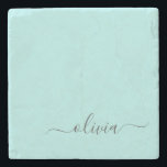 Dessous-de-verre En Pierre Aqua Blue Turquoise Moderne Script Girl Monogramme<br><div class="desc">Aqua Blue Turquoise Simple Script Monogramme Nom Carrelage en pierre. Cela rend la remise de diplômes parfaite,  doux 16 ans,  mariage,  douche nuptiale,  anniversaire,  baby shower ou cadeau de fête de bachelorette pour quelqu'un qui aime le luxe glam et les styles chic.</div>