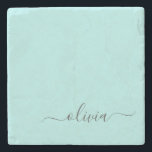 Dessous-de-verre En Pierre Aqua Blue Turquoise Moderne Script Girl Monogramme<br><div class="desc">Aqua Blue Turquoise Simple Script Monogramme Nom Carrelage en pierre. Cela rend la remise de diplômes parfaite,  doux 16 ans,  mariage,  douche nuptiale,  anniversaire,  baby shower ou cadeau de fête de bachelorette pour quelqu'un qui aime le luxe glam et les styles chic.</div>