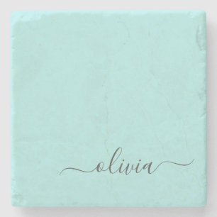 Dessous-de-verre En Pierre Aqua Blue Turquoise Moderne Script Girl Monogramme