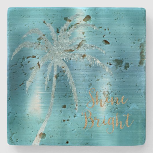 Dessous-de-verre En Pierre Aqua Glitz Parties scintillant Palm Tree Tropical (Devant)
