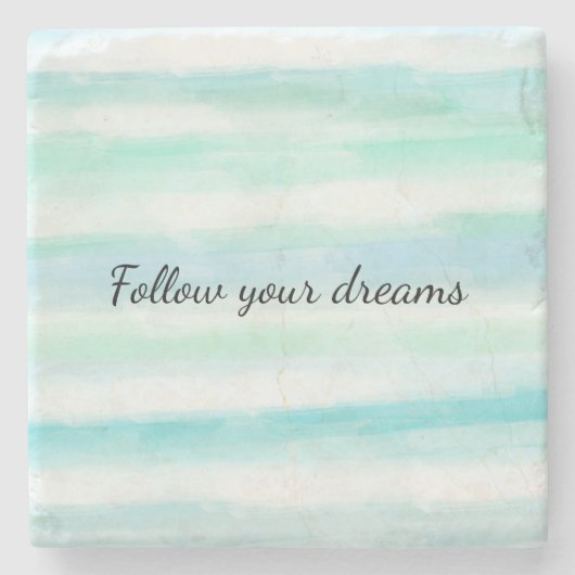 Dessous-de-verre En Pierre Aqua Mint Bleu Aquarelle Blancs (Devant)