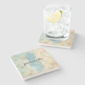 Dessous-de-verre En Pierre Aqua Pineappa Gold Grunge (Côté)