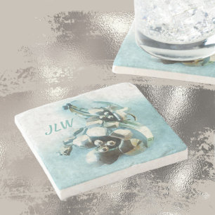 Dessous-de-verre En Pierre Aqua vintage et Gold Lily