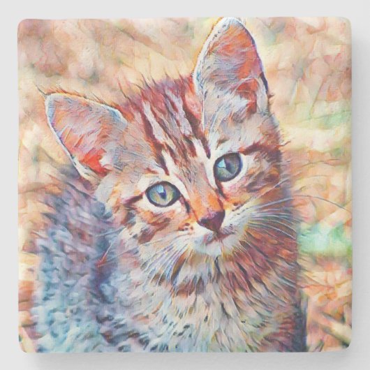Dessous-de-verre En Pierre aquarell kitten (Devant)