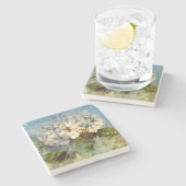 Dessous-de-verre En Pierre Aquarelle Abstraite bleue, blanche Hydrangée (Côté)
