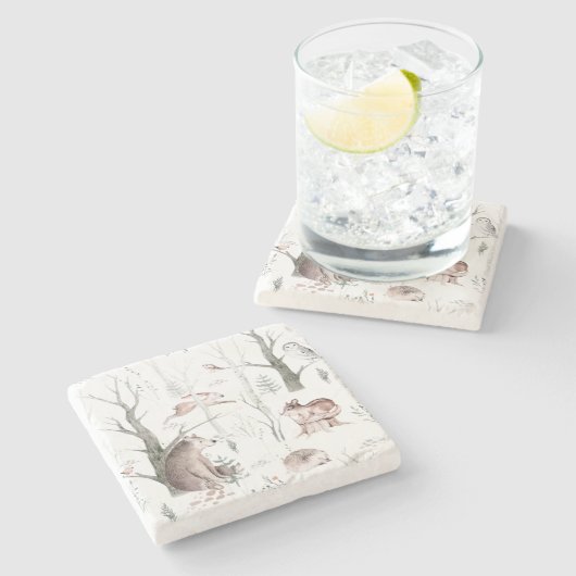 Dessous-de-verre En Pierre Aquarelle Animaux forestiers (Côté)