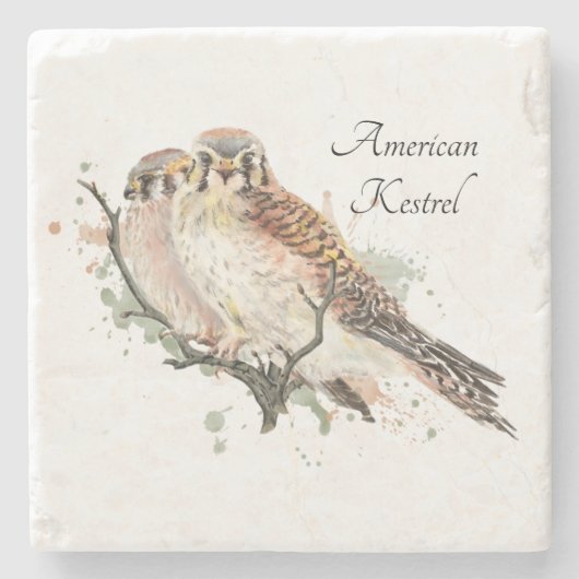 Dessous-de-verre En Pierre Aquarelle Art Birding Kestrel Couple (Devant)