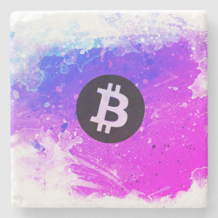 Dessous-de-verre En Pierre Aquarelle Bitcoin (Style 6 - Plage de Miami)