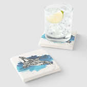 Dessous-de-verre En Pierre Aquarelle bleu Orca Whale (Côté)