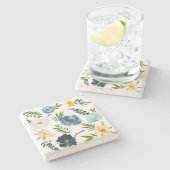 Dessous-de-verre En Pierre Aquarelle bleu rose Roses Motif (Côté)