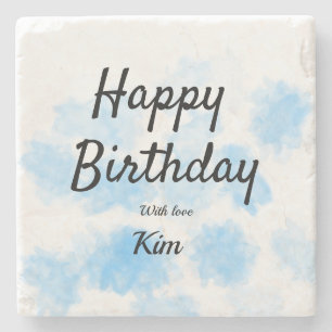 Dessous-de-verre En Pierre Aquarelle bleue simple anniversaire ajoutez votre