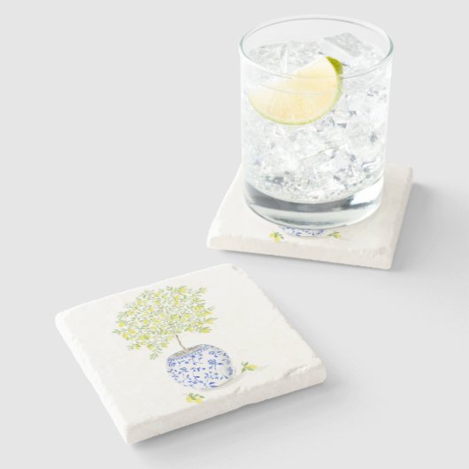 Dessous-de-verre En Pierre Aquarelle citron (Côté)