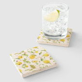 Dessous-de-verre En Pierre Aquarelle Citron et Feuilles 2 (Côté)