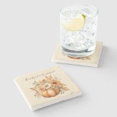 Dessous-de-verre En Pierre Aquarelle Citrouille Floral Design- (Côté)