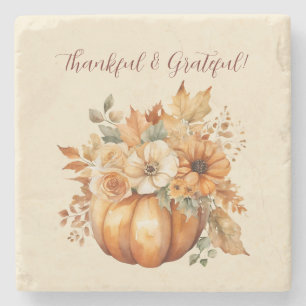 Dessous-de-verre En Pierre Aquarelle Citrouille Floral Design-