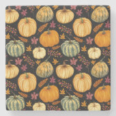Dessous-de-verre En Pierre Aquarelle Citrouilles : Automne Motif sans couture (Devant)