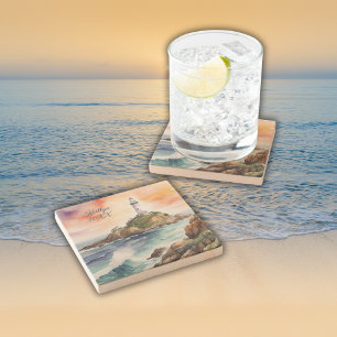 Dessous-de-verre En Pierre Aquarelle croquis Byron Bay Lighthouse Monogramme 