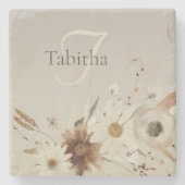 Dessous-de-verre En Pierre Aquarelle d'automne Monogramme floral (Devant)