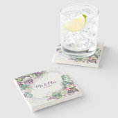 Dessous-de-verre En Pierre Aquarelle de feuillage vert mariage violet (Côté)