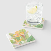 Dessous-de-verre En Pierre Aquarelle de fleurs exotiques (Côté)