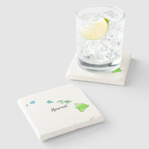 Dessous-de-verre En Pierre Aquarelle de la carte d'État d'Hawaii