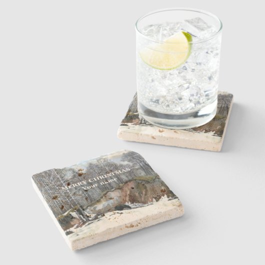 Dessous-de-verre En Pierre Aquarelle de ravin neigeux (Côté)