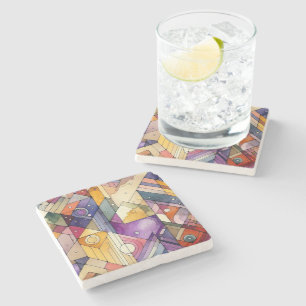 Dessous-de-verre En Pierre Aquarelle en verre de verre de mosaïque géométriqu