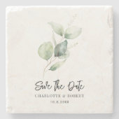 Dessous-de-verre En Pierre Aquarelle Eucalyptus Keepsaké Enregistrer la date (Devant)