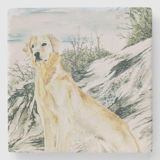 Dessous-de-verre En Pierre Aquarelle Fière Golden Retriever Chien (Devant)
