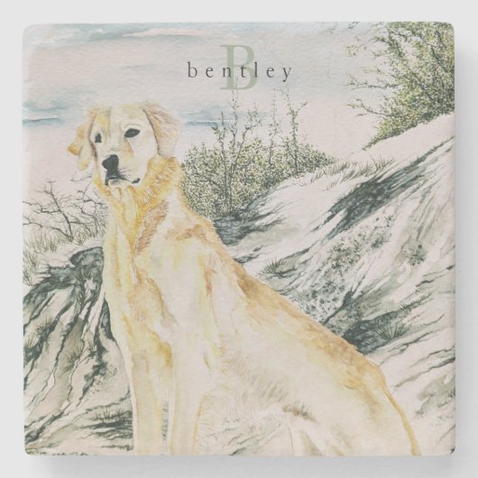 Dessous-de-verre En Pierre Aquarelle Fière Golden Retriever Chien Monogramme (Devant)