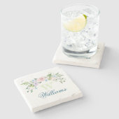 Dessous-de-verre En Pierre Aquarelle Fleurs et Monogramme (Côté)