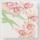 Dessous-de-verre En Pierre Aquarelle Fleurs roses (Devant)