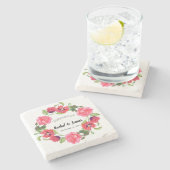 Dessous-de-verre En Pierre Aquarelle Fleurs rouges et roses Conception de cou (Côté)