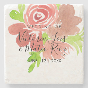 Dessous-de-verre En Pierre Aquarelle Floral rose Beige Blush Mariage