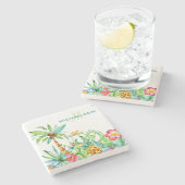 Dessous-de-verre En Pierre Aquarelle florale tropicale (Côté)