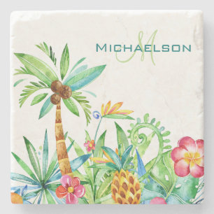 Dessous-de-verre En Pierre Aquarelle florale tropicale