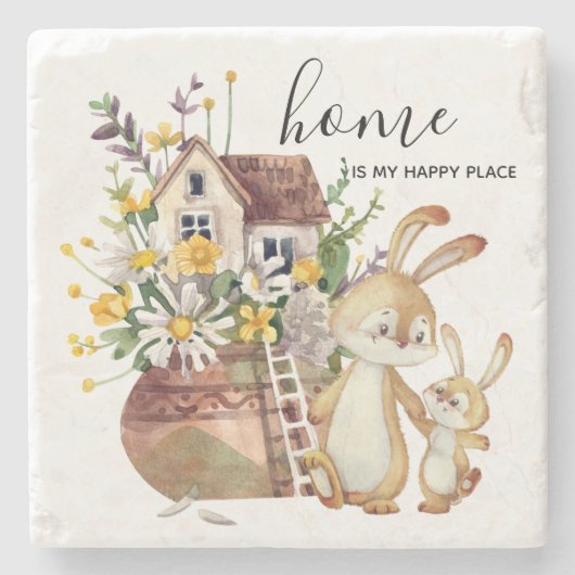 Dessous-de-verre En Pierre Aquarelle Flower Home Vase Rustique Mère Rabbit (Devant)