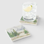 Dessous-de-verre En Pierre Aquarelle Forêt Nature paisible (Côté)