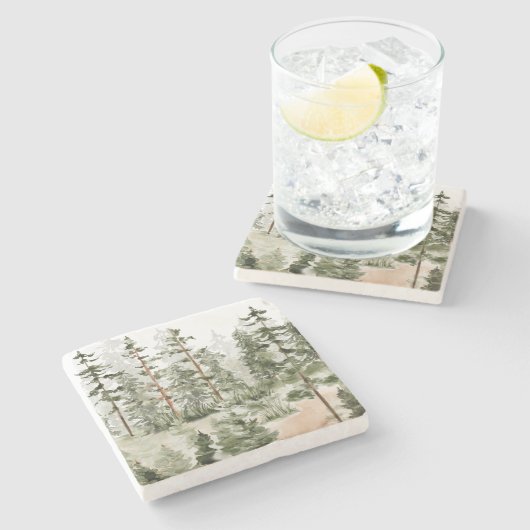 Dessous-de-verre En Pierre Aquarelle Forêt verte rustique (Côté)