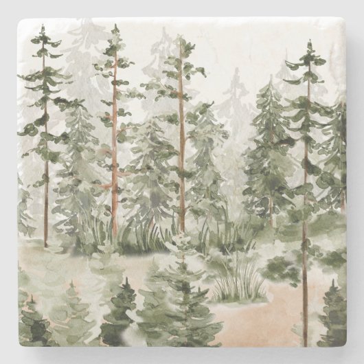 Dessous-de-verre En Pierre Aquarelle Forêt verte rustique (Devant)