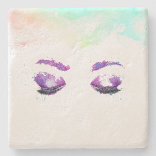 Dessous-de-verre En Pierre Aquarelle glamour aux yeux et aux bouillons pourpr