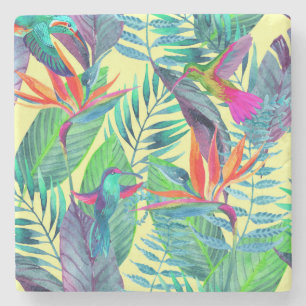 Dessous-de-verre En Pierre Aquarelle Humminbirds dans la jungle 2