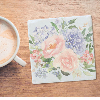 Dessous-de-verre En Pierre Aquarelle Hydrangea Fleur De Peuplier Rose Printem