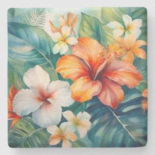 Dessous-de-verre En Pierre Aquarelle Jardin hawaïen Hibiscus tropical